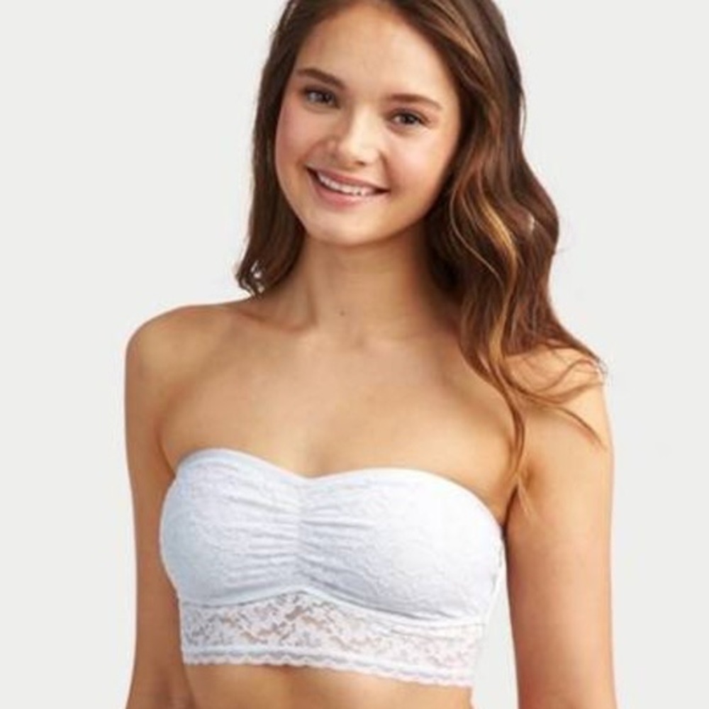 Hollister Gilly Hicks Cinched Front White Lace Longline Bandeau Bra